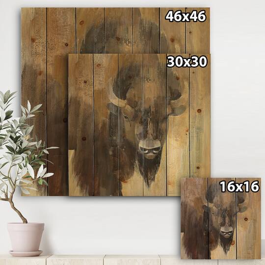 Designart - Into the Wild Gold Buffalo - Modern Farmhouse Print on Natural Pine Wood
